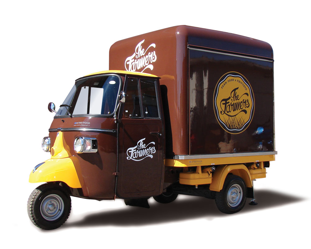 Piaggio van converted into food truck to sell sandwiches in the streets