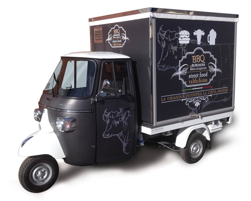 Valdichiana BBQ is a food van Ape car for vending hamburgers