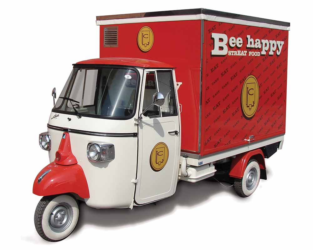 Triporteur Snack pour Restauration Rapide equipé sur Piaggio Ape | Bee Happy