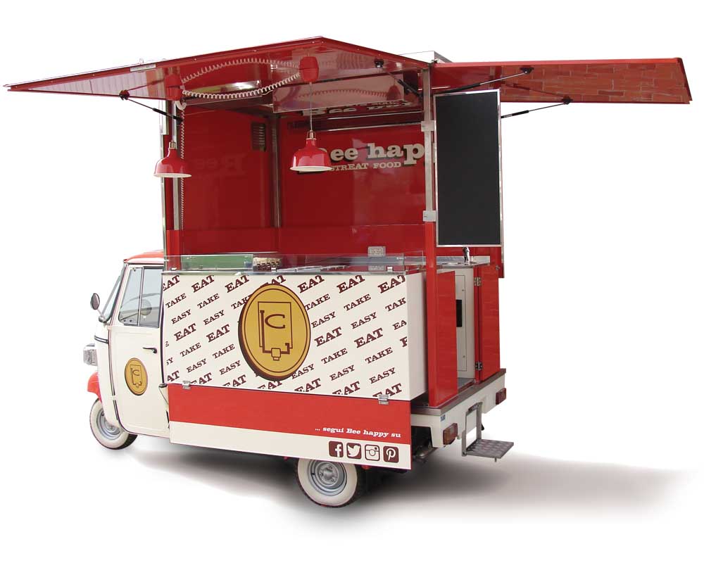 Mobile shop on Piaggio Ape for vending sandwiches