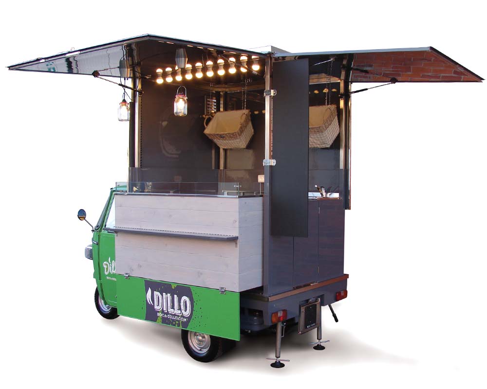 Piaggio ape car designed for vending panini bocadillos