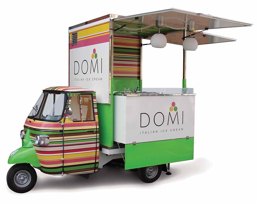 Ice-cream piaggio shop for vending italian gelato in Switzerland