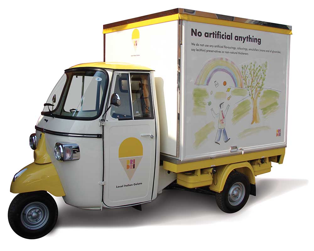 Mobile ice-cream truck built on Piaggio Ape Car sold in Dubai