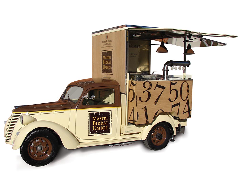 Vintage Fiat Musone transformed into Food Truck for vending artisanal beers