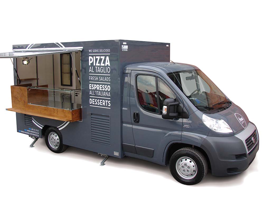 Fiat Ducato van transformed into mobile restaurant for Nero's Pizza in Switzerland