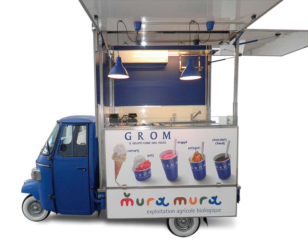grom ape piaggio per vendita gelato e promozione itinerante