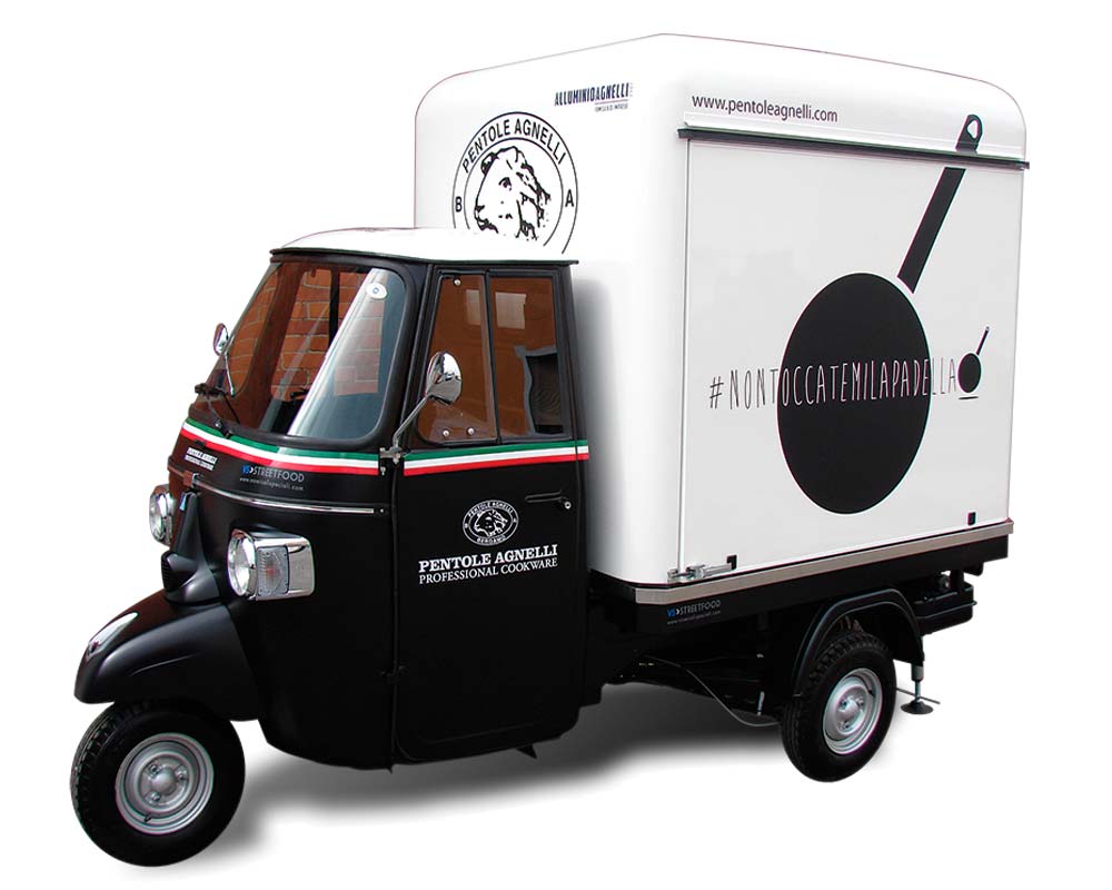 promotional piaggio apecar for professional cooking