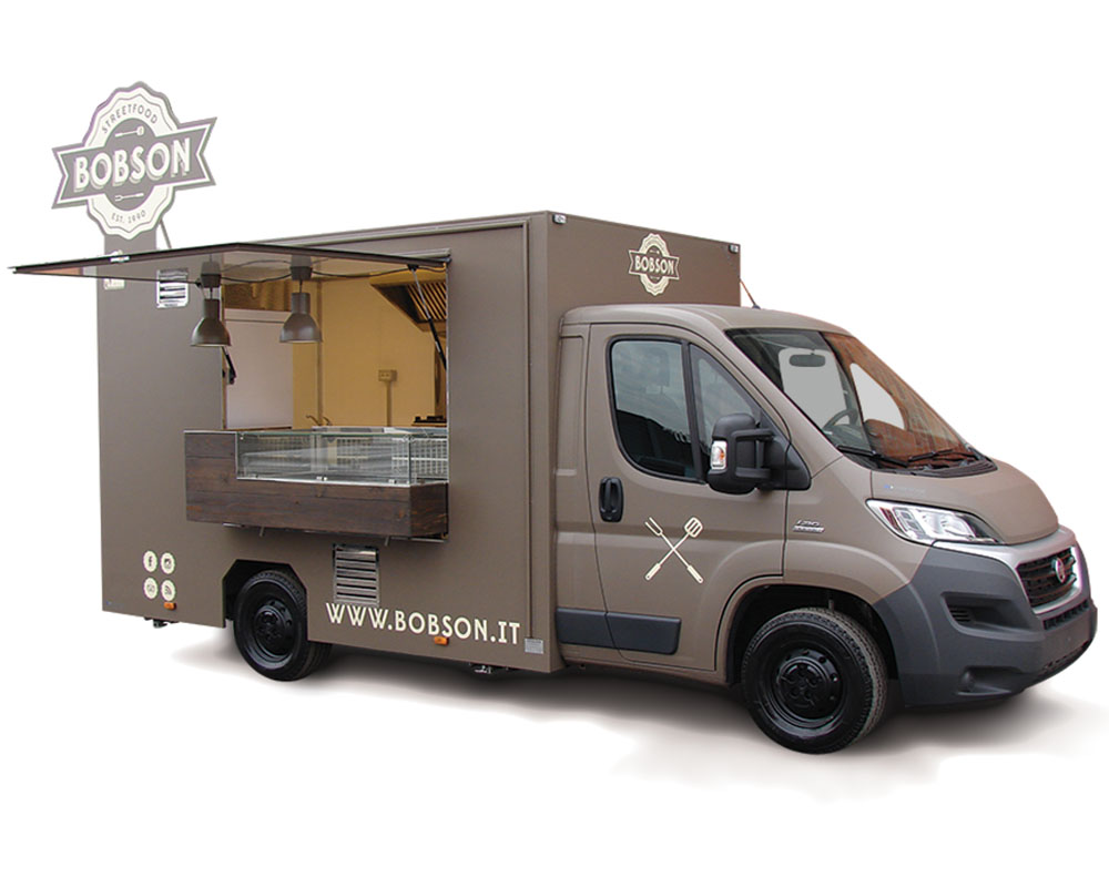 Ducato van designed with professional kitchen for street food vending in Milan