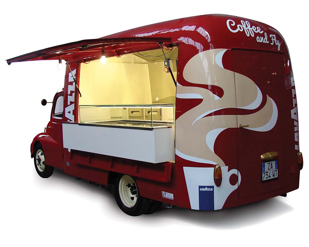 Food truck Fiat 615 built for Lavazza company and set at the Turin Airport