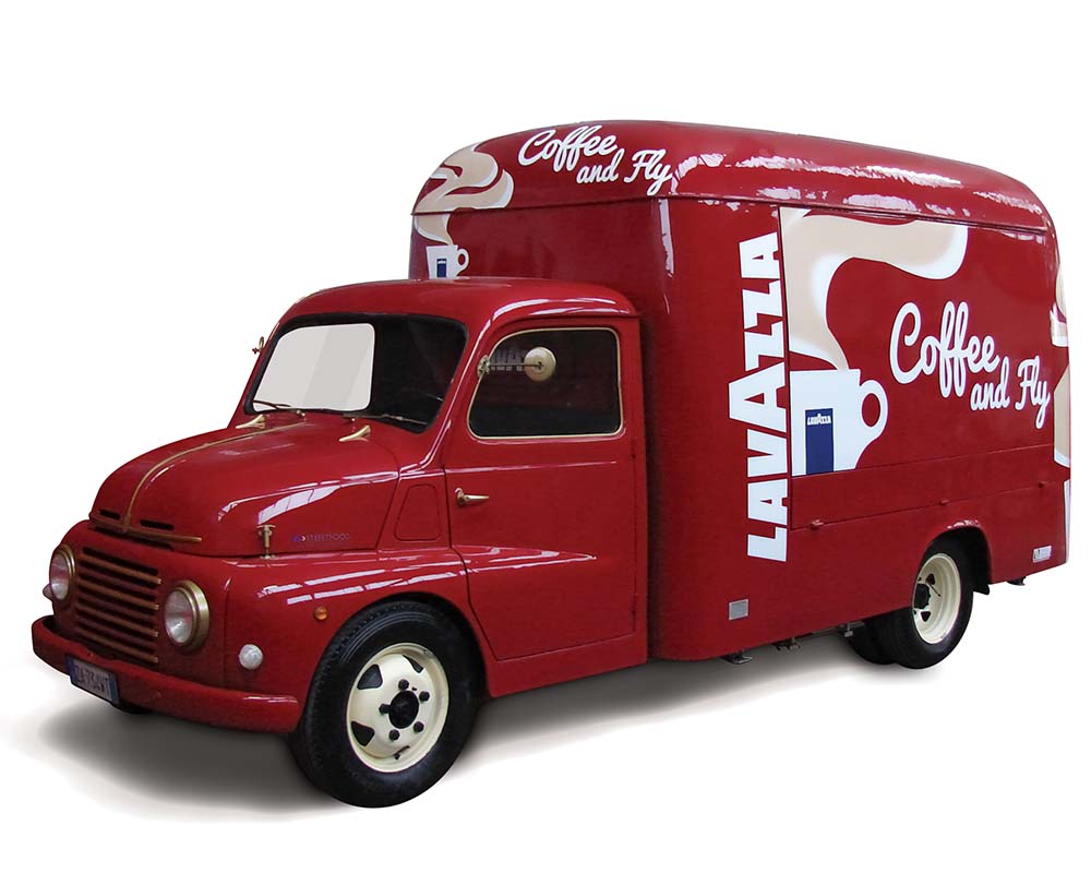 My Chef Lavazza is a food truck for a mobile coffee experience. Red color