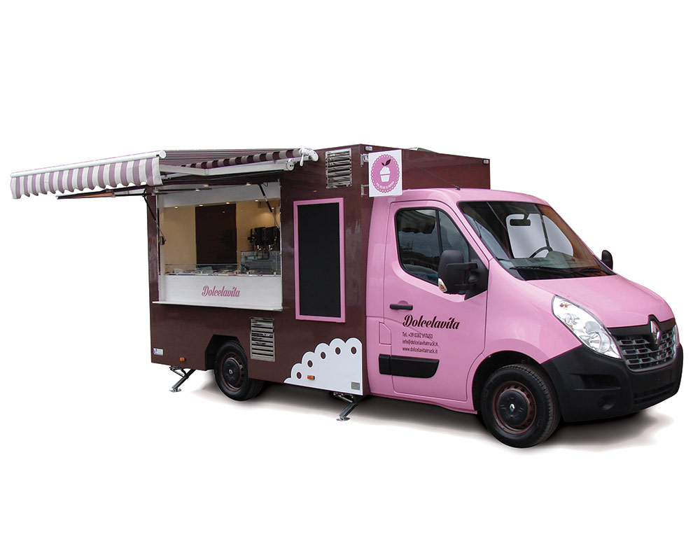 Dolcevita is a Food Van Renault Master with kitchen. Pink and brown colour