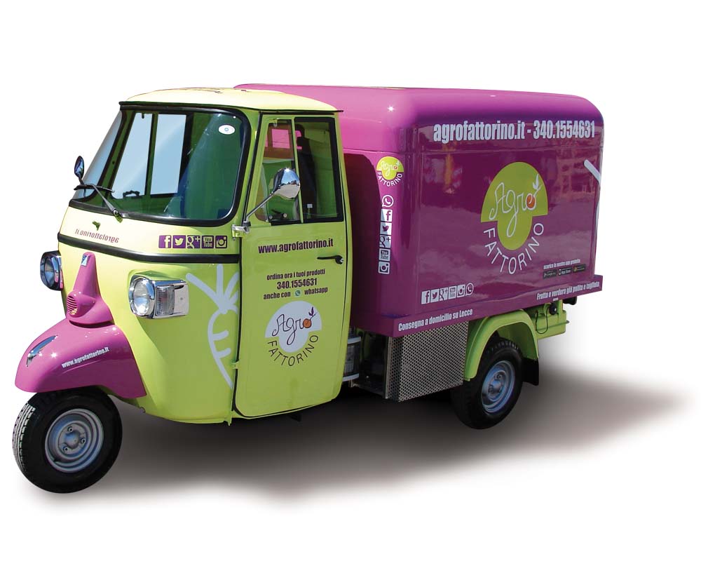 Piaggio truck modified into food catering truck for vending genuine vegetables