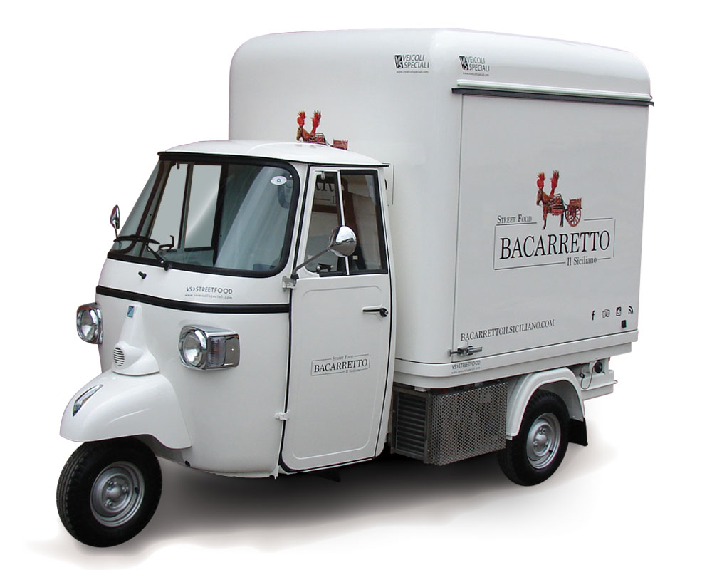Bacarretto is a customised street food Ape Car for vending sicilian delicacies