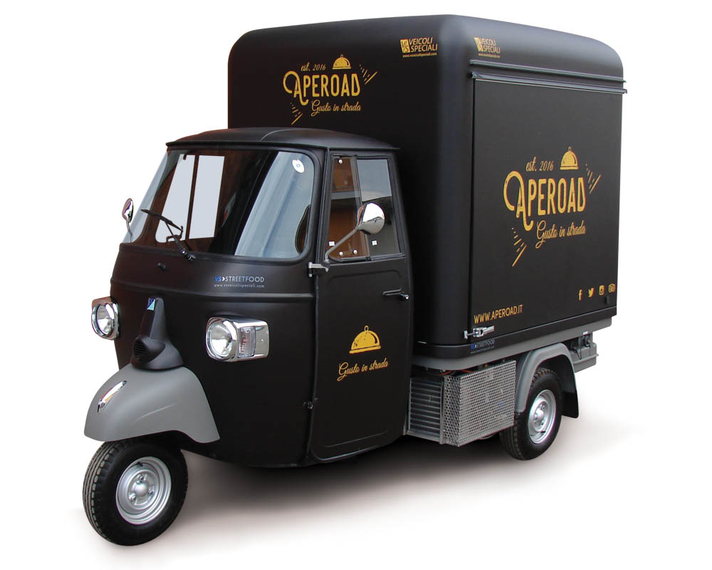 Personalized street food truck designed on Apecar V-Curve all black