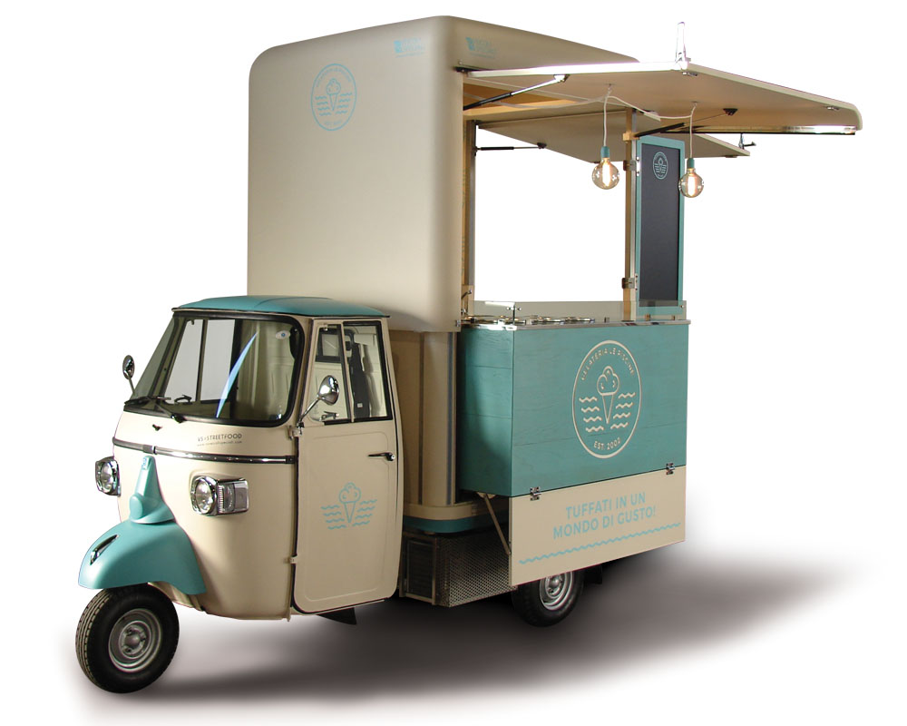 Ape street food for vending italian gelati in Milan and Lombardy