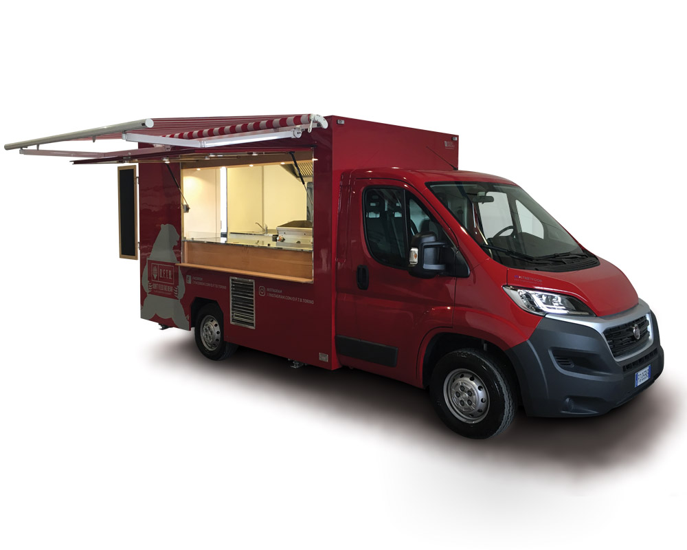 Ducato Food Truck "Don't Feed the Bear" designed in Turin to sell sandwiches and fried food