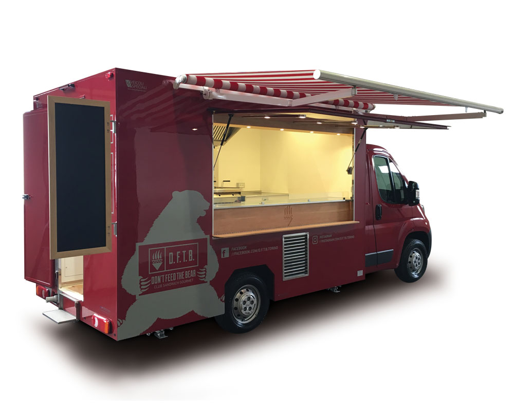 Food truck equipped for serving sandwiches and fried specialities