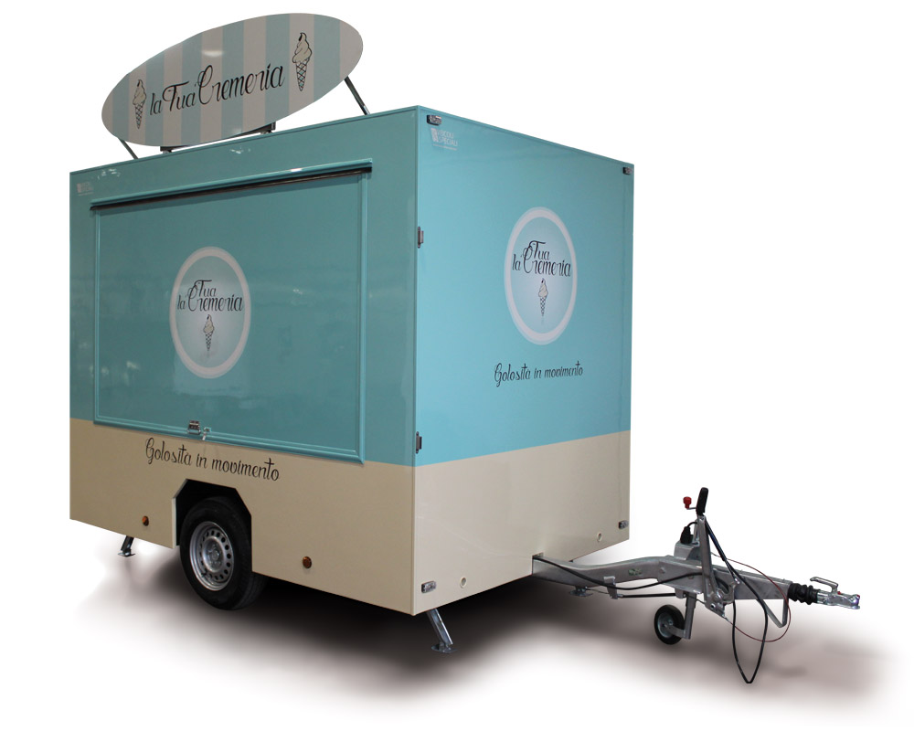 Food trailer equipped to sell soft ice-cream