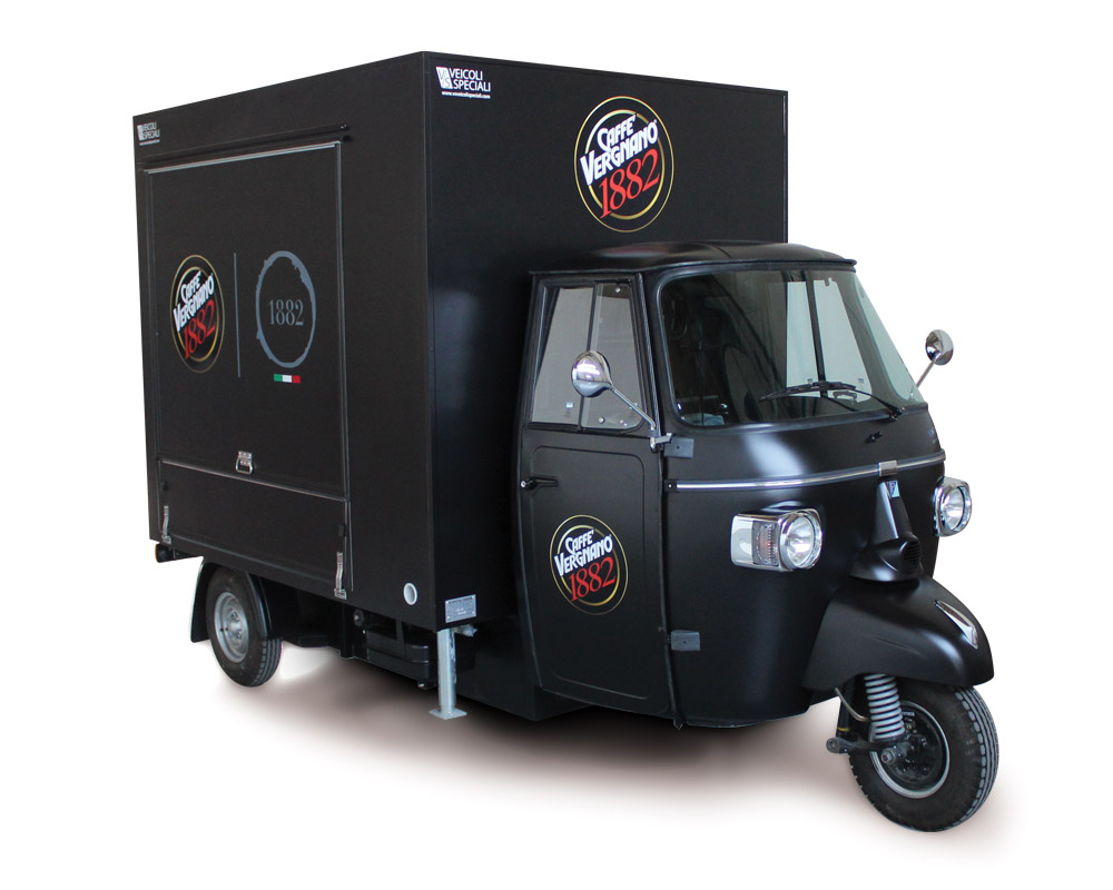 black coffee van built on Ape Piaggio Vergnano