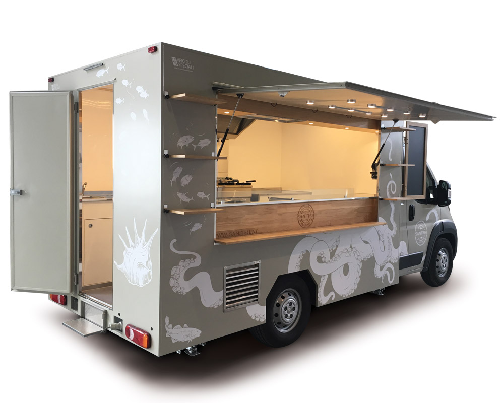 Sanfish is a Peugeot Boxer transformed into Food Van for fish vending. Totally customised vehicle for mobile street food business