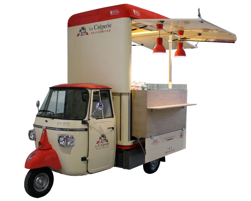 Piaggio truck modified as a mobile creperie in Zurich Switzerland