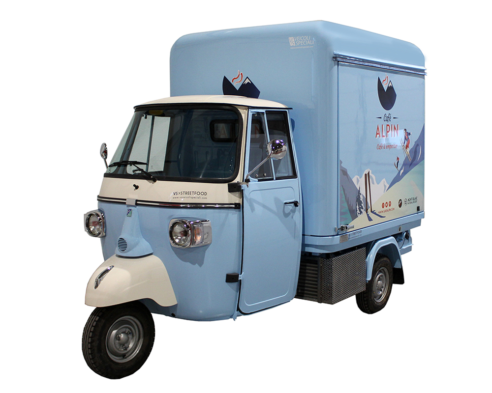 mobile coffee bar on piaggio apecar cafe alpin