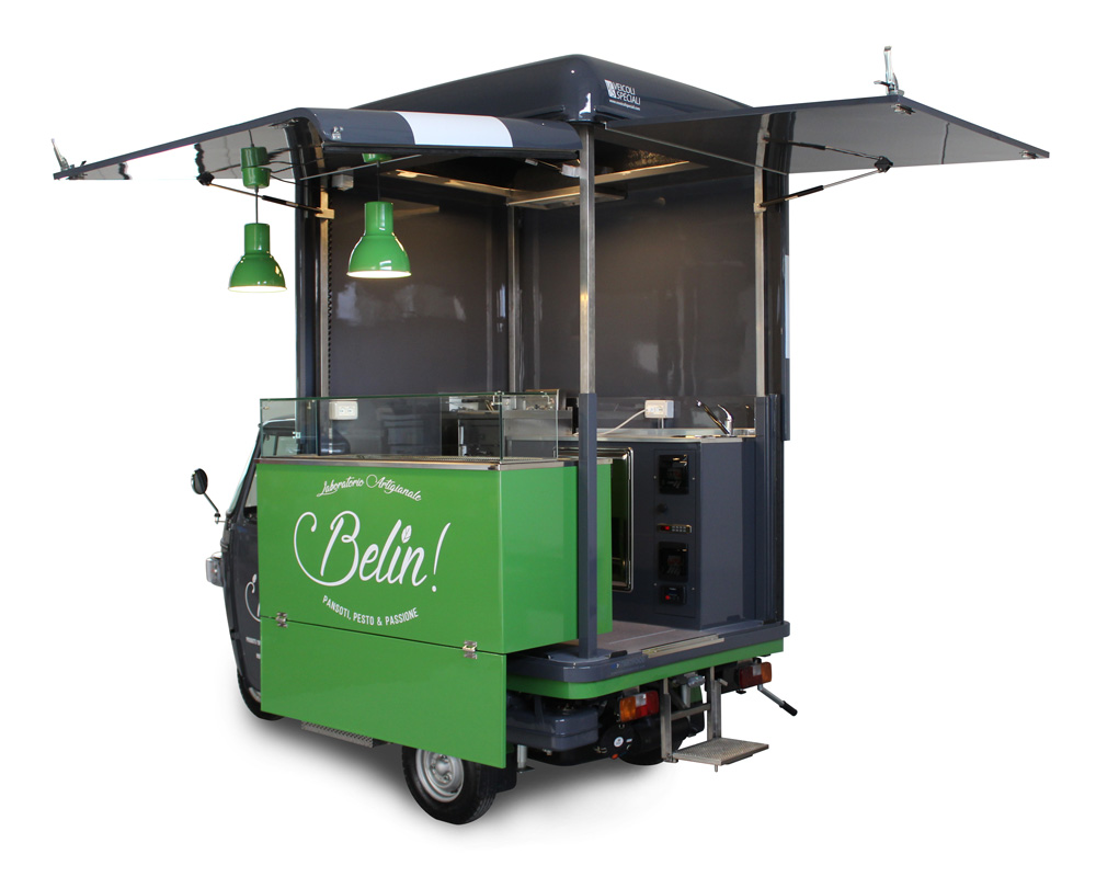 ape food truck per commercio itinerante di prodotti al pesto