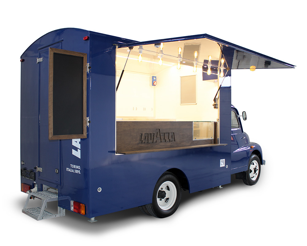 food truck vintage fiat 616 blue lavazza