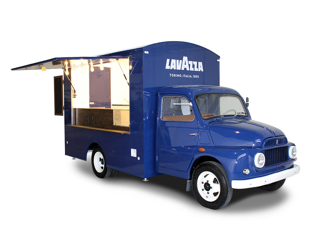 vintage vehicle transformed into food truck for lavazza company