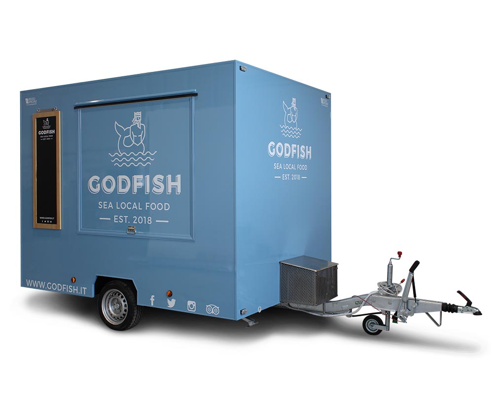 godfish carrello street food per vendita ambulante piatti di pesce