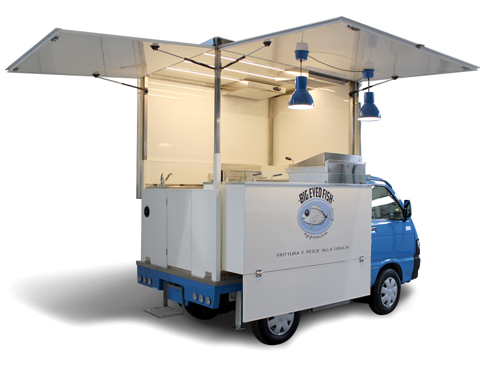 piaggio porter allestimento street food big eyed fish