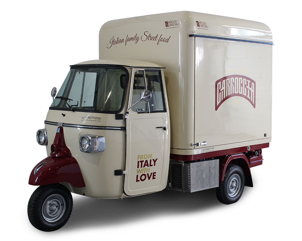 shop on 3-wheels Piaggio Ape for street trading in Germany