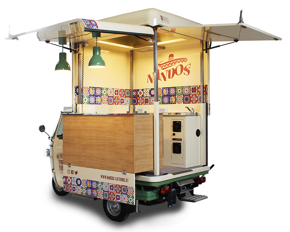 nandos ape car v-curve customized to sell mexican street food