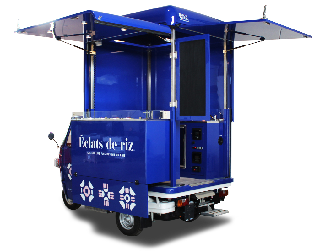 piaggio ape street food per vendita prodotti di risolatte eclat de riz