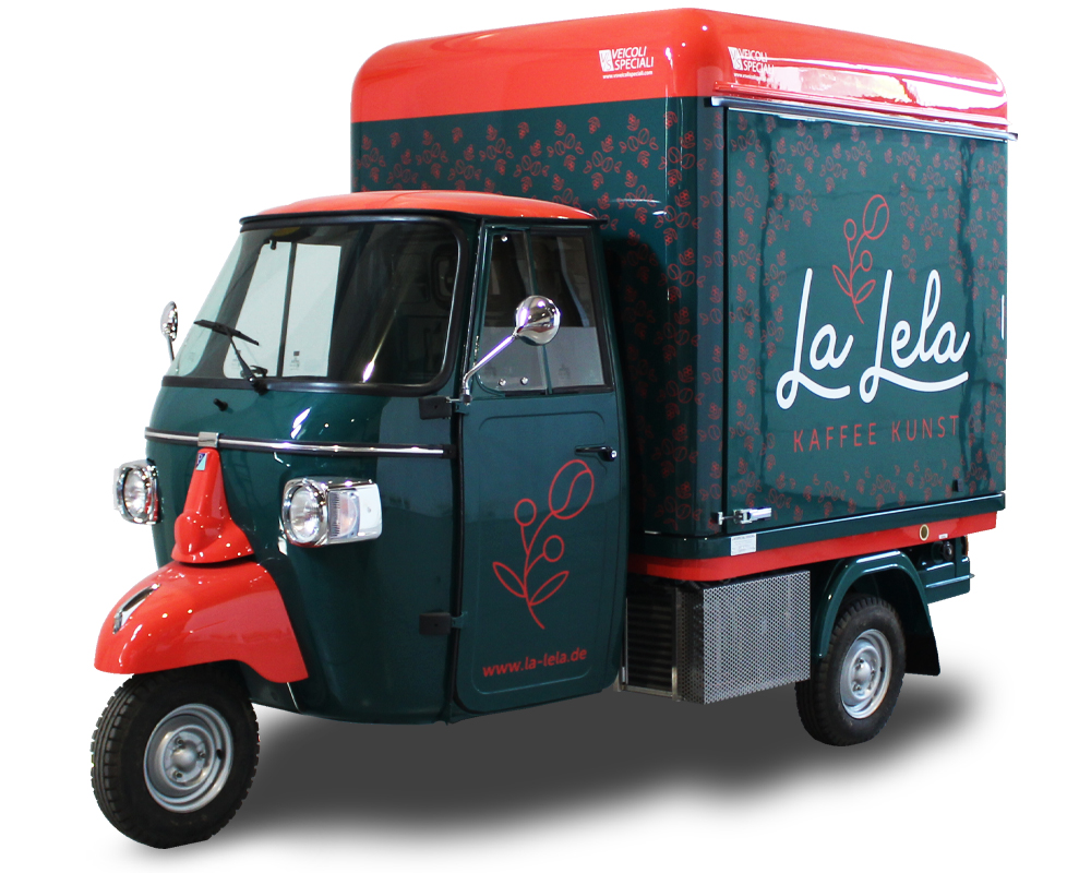 Mobile Coffee Truck built on Piaggio Food Truck and named La Lela Kaffee Kunst