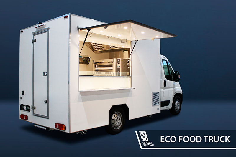 eco food truck pizzeria ambulante non verniciato con attrezzature essenziali orientato alla vendita