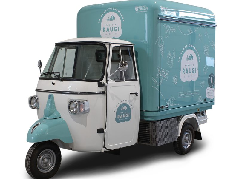 Electric Ice Cream Van | Piaggio Ape VCurve with electric motor designed for RAUGI COMPANY