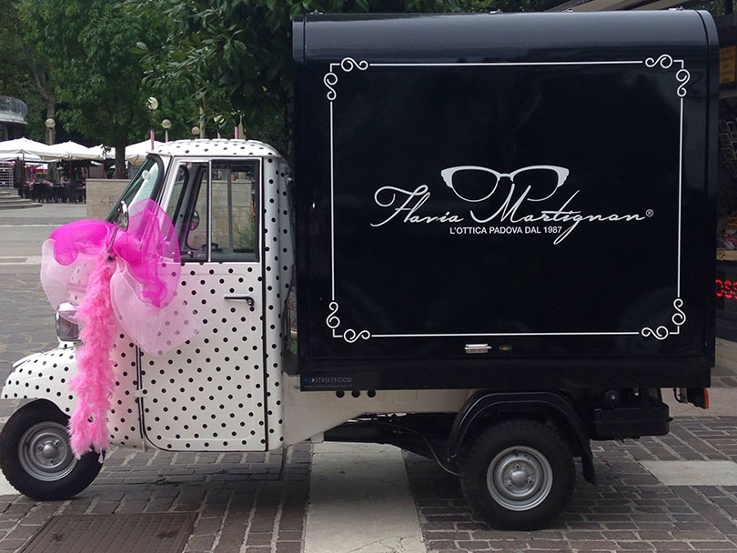 ape fashion truck converted into mobile glasses boutique for ottica martignon