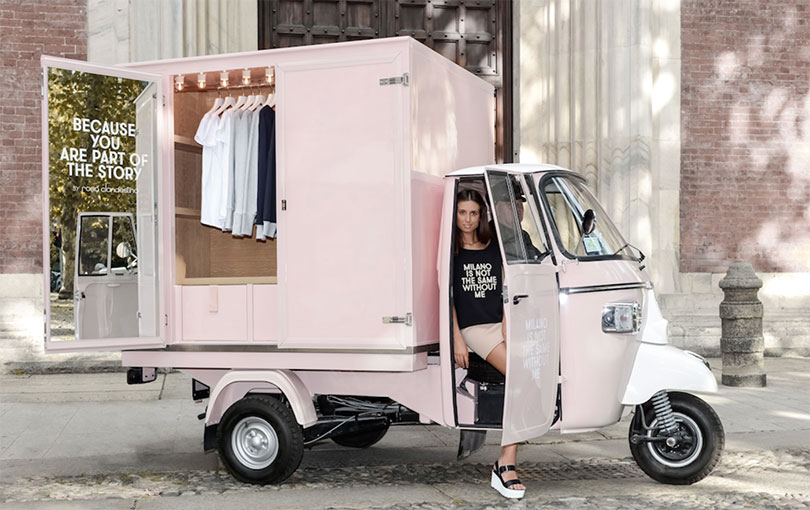ape rosa clandestino fashion truck per vendita abbigliamento donna e branding