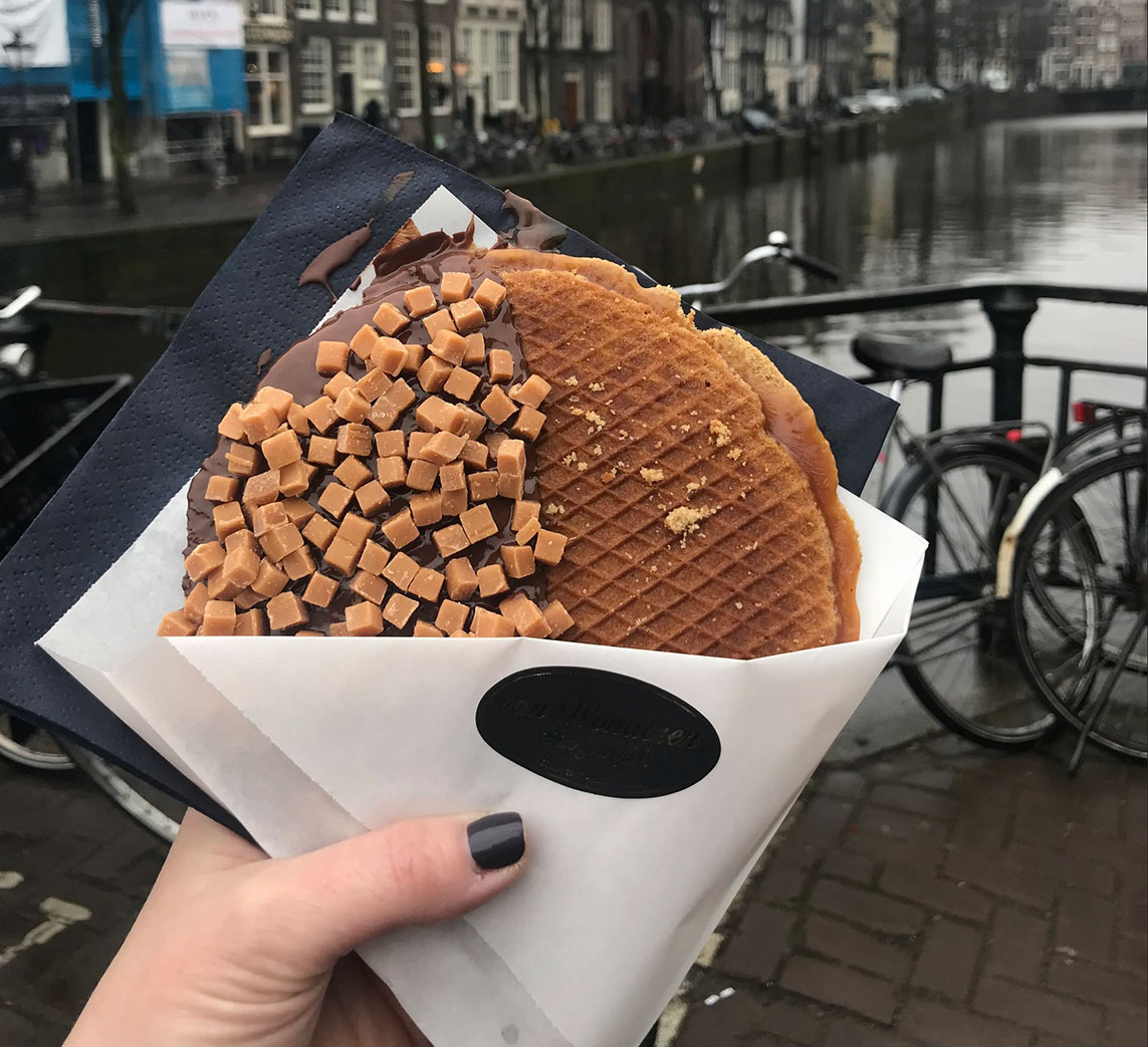 stroopwafel is a traditional sweet street food from the Netherlands