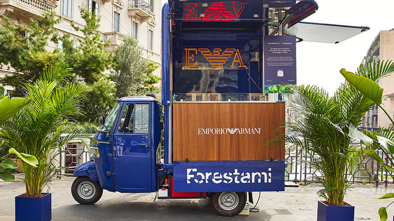 Armani Forestami ape food truck a milano per il Fuorisalone