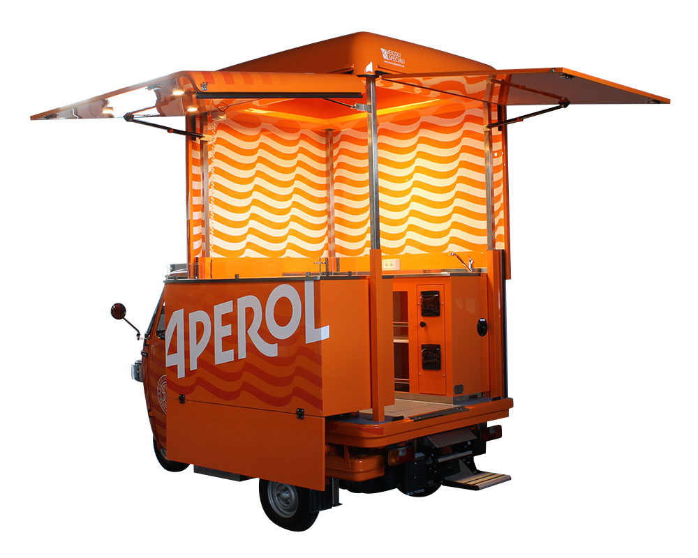 ape drink aperol progettata per il garden centre bronnimann in Svizzera, dotata di postazione cocktail con 3 vasche in acciaio inox e open space