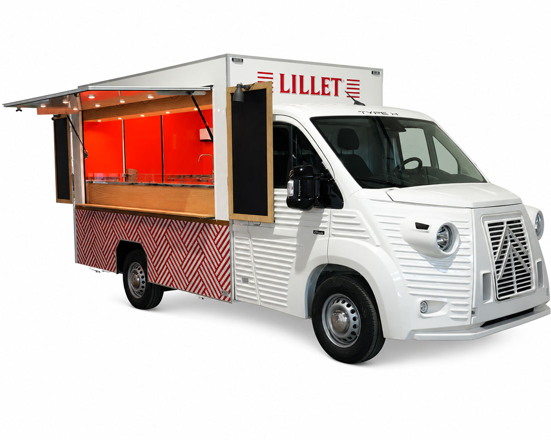 food truck cocktail-bar lillet costruito per promuovere l'aperitivo fatto a base di vini pregiati di bordeaux